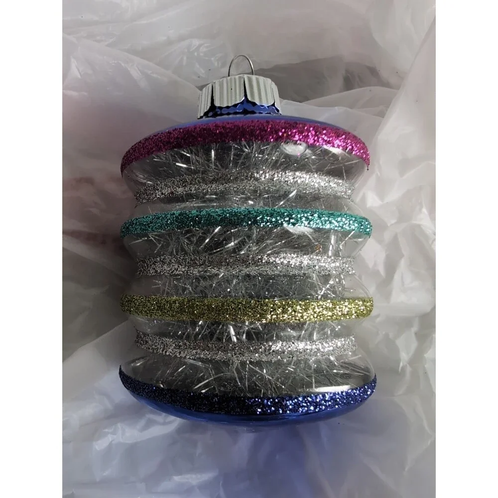 Christopher Radko Holiday Splendor Twist Spool Reflector Christmas Ornament BLUE